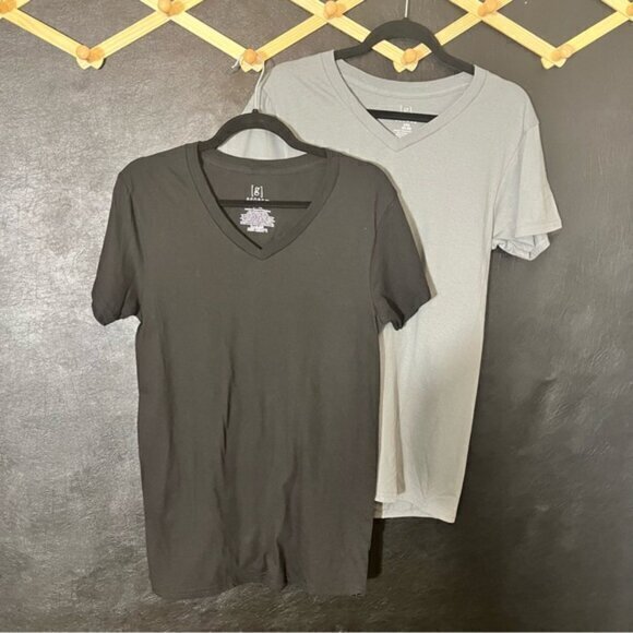 George Longer Length Gray/ Black Set Of 2 V Neck Tees Size Small - Picture 1 of 5